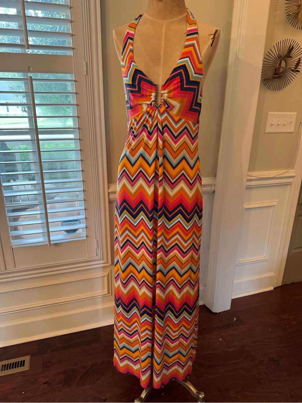 Trina Turk Multicolor Chevron Halter Maxi dress
